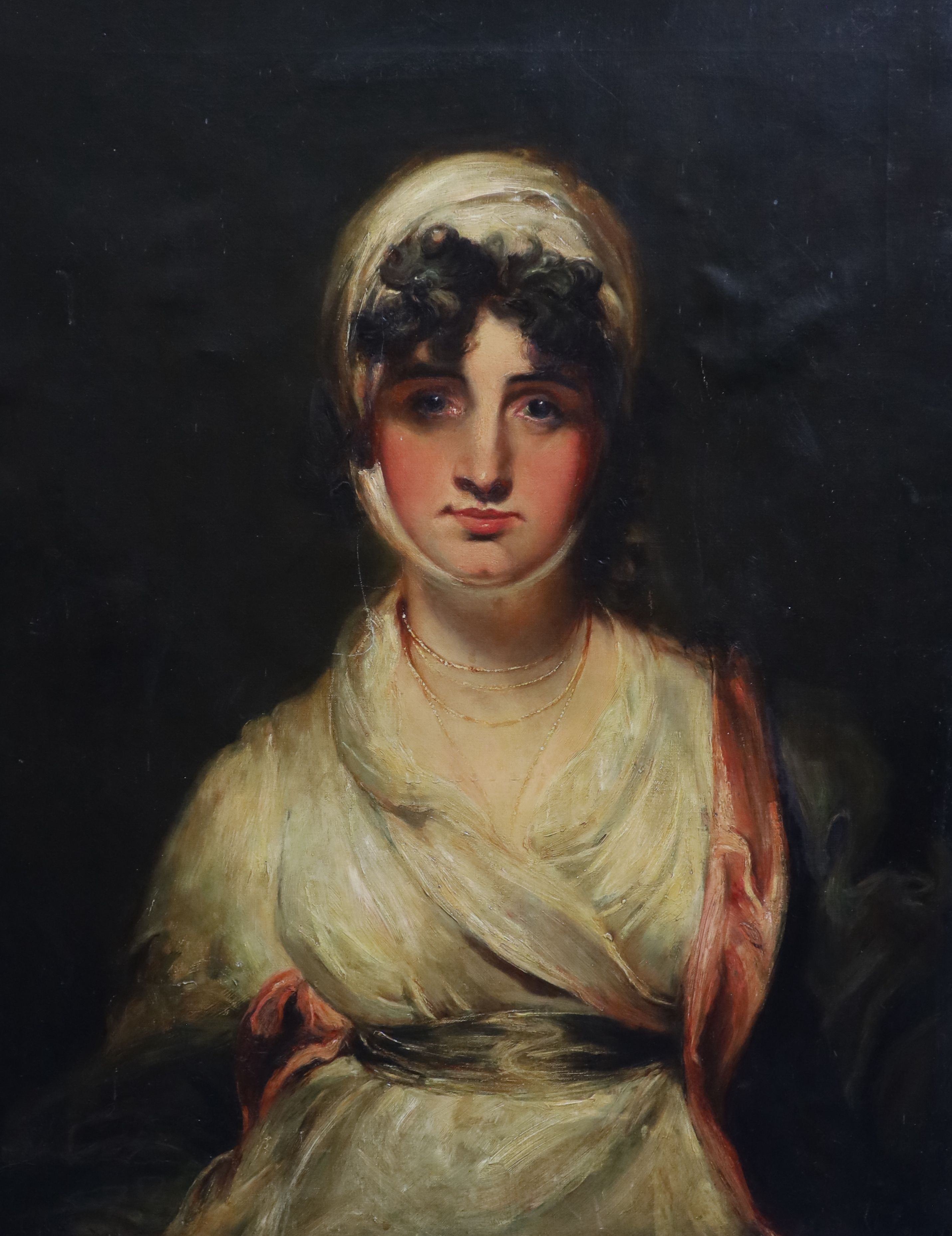 After Sir Thomas Lawrence (1769-1830), Mrs Siddons, as Mrs Haller in ‘The Stranger’, Oil on canvas, 74 x 59 cm.